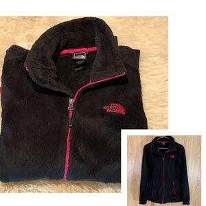 The North Face Black and Pink Logo Thick Fleece Jacket